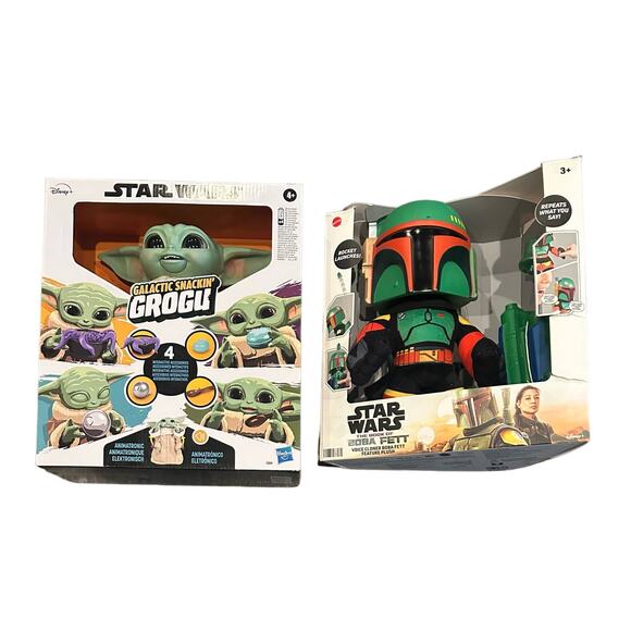 Star Wars The Mandalorian Galactic Snackin' Grogu & Boba Fett Voice Cloner Plush - Picture 1 of 13